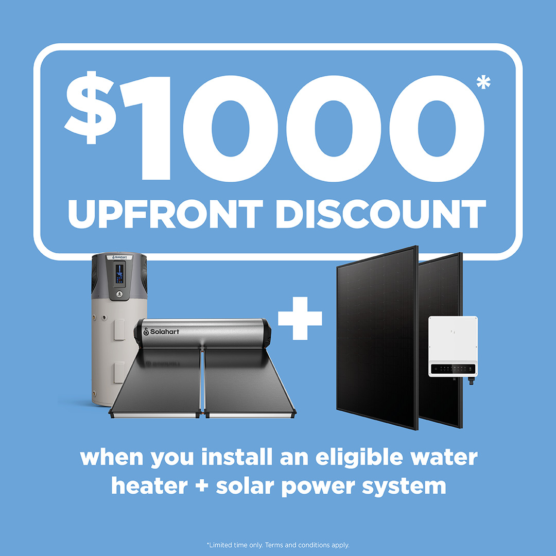 $1,000 upfront discount on an eligible Solahart hot water and solar power system bundle